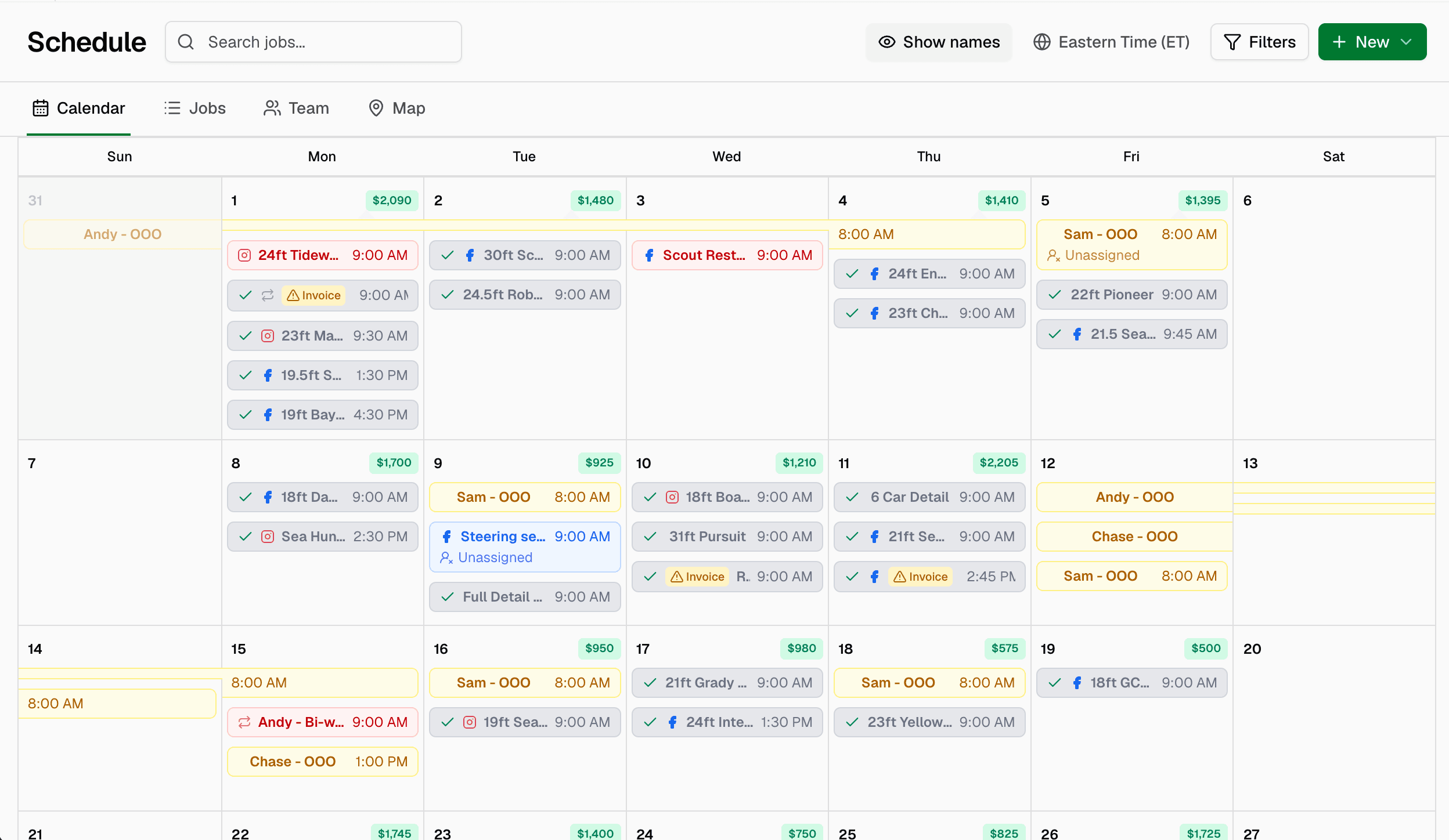 Detailing calendar packed with booked marine jobs